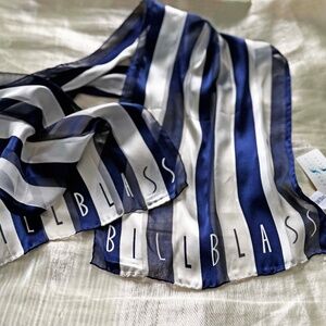 100% PURE SILK SCARF, by BILL BLASS, in NAVY/WHITE, 56 X 13, A RARE FIND, TAGS